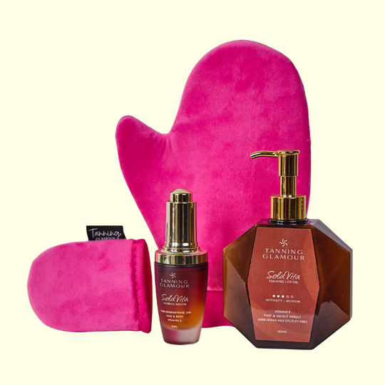 The Ultimate Tanning Bundle Lotion, Drops, Handschoen en Mini Handschoen