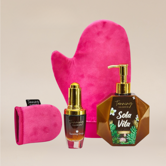 The Ultimate Tanning Bundle Lotion, Drops, Handschoen en Mini Handschoen
